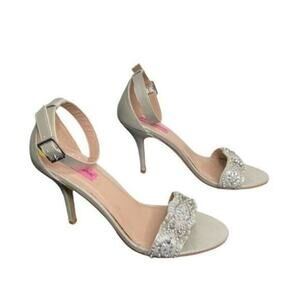 Betsey Johnson Heels Size 9M Open Toe Party Weeding Formal Silver Beaded Beaded